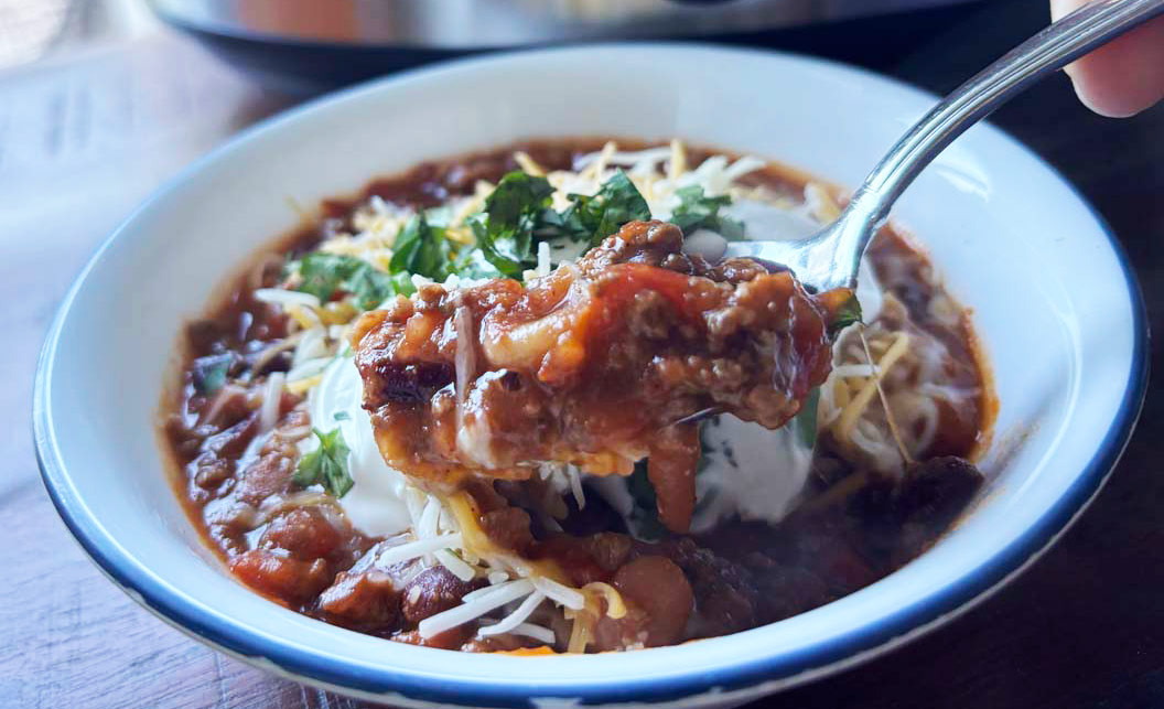 Crockpot Chili with Beef & Sausage in